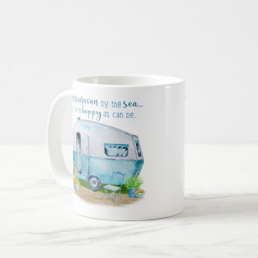Cute Blue Retro Camper Caravan Koffiemok (Voorkant links)
