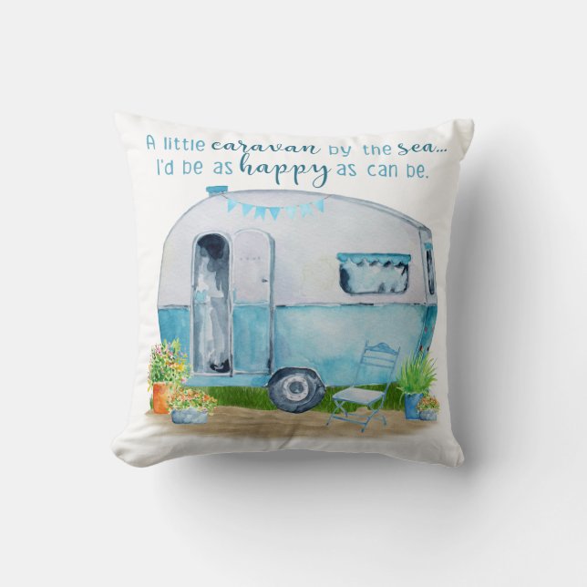Cute Blue  Retro Camper Caravan Kussen (Voorkant)