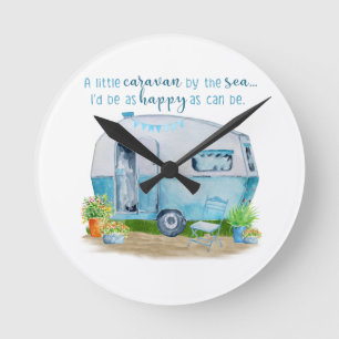 Cute Blue  Retro Camper Caravan Ronde Klok