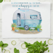 Cute Blue  Retro Camper Caravan Theedoek (Gevouwen)
