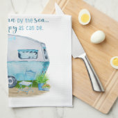Cute Blue  Retro Camper Caravan Theedoek (Quarter Fold)