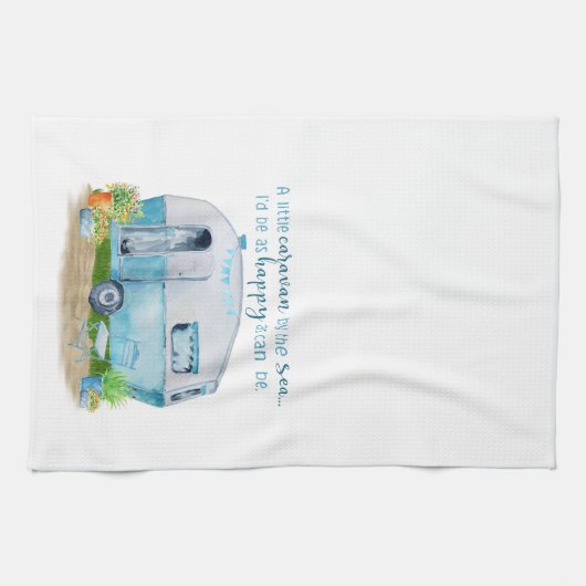 Cute Blue  Retro Camper Caravan Theedoek (Horizontaal)