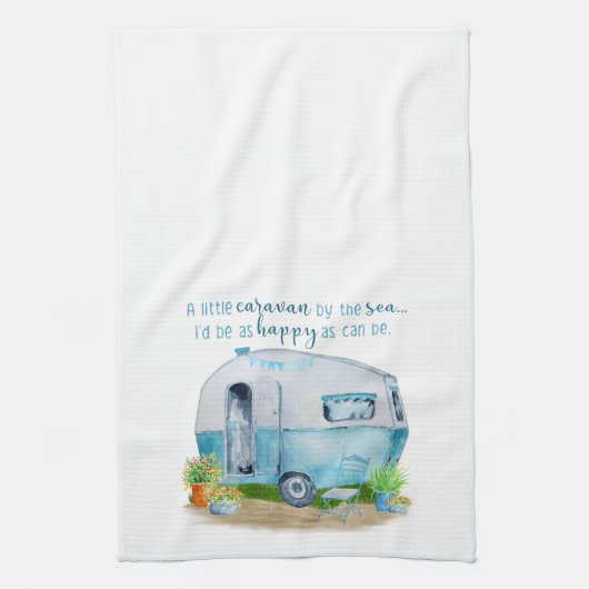 Cute Blue  Retro Camper Caravan Theedoek (Verticaal)