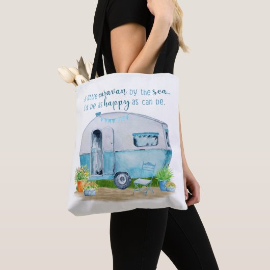 Cute Blue Retro Camper Caravan Tote Bag (Dichtbij)
