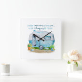 Cute Blue  Retro Camper Caravan Vierkante Klok (Huis)