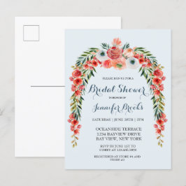 Cute Blue Retro Garden Floral Vrijgezellenfeest In Uitnodiging Briefkaart