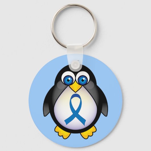 Cute Blue Ribbon Penguin Awareness Kechain Sleutelhanger (Voorkant)