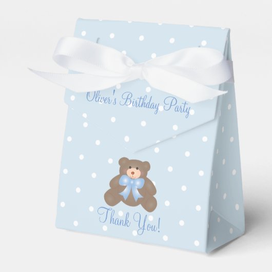 Cute Blue Ribbon Teddy Bear Boy Birthday Party Bedankdoosjes (Voorkant Zijde)