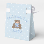 Cute Blue Ribbon Teddy Bear Boy Birthday Party Bedankdoosjes (Achterkant)