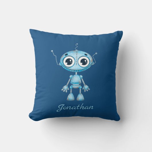 Cute Blue Robot Baby Boy Nursery Kind Room Kussen (Voorkant)