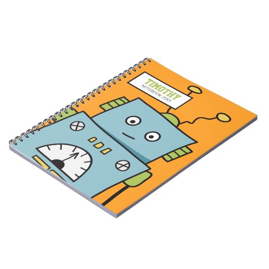 Cute Blue Robot met persoonlijke naam Notitieboek (Linkerzijde)