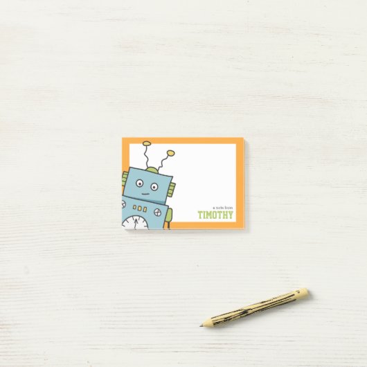 Cute Blue Robot met persoonlijke naam Post-it® Notes (Op bureau)