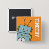 Cute Blue Robot met persoonlijke naam Vierkante Button 5,1 Cm (Voorkant /achterkant)