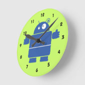 Cute Blue Robot Ronde Klok (Hoek)
