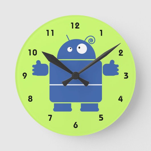 Cute Blue Robot Ronde Klok (Voorkant)