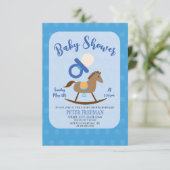 Cute Blue Rocking Horse Pacifier Boy Baby shower Kaart (Staand voorkant)