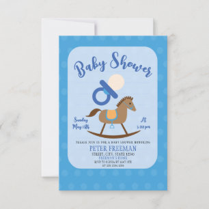 Cute Blue Rocking Horse Pacifier Boy Baby shower Kaart