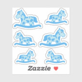 Cute Blue Rocking Horse Tekening Kinder Sticker (Vel)