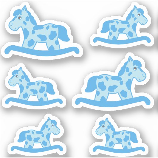 Cute Blue Rocking Horse Tekening Kinder Sticker (Voorkant)