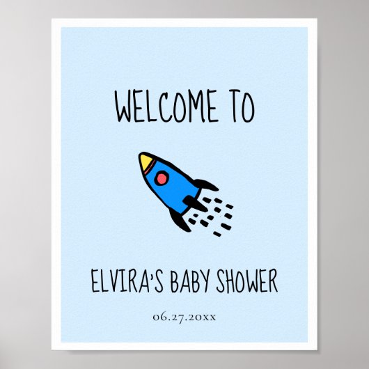 Cute blue roket Baby Baby shower welkom Poster (Voorkant)