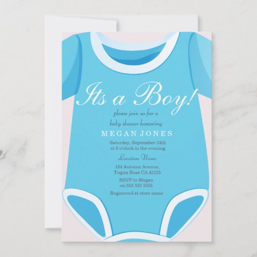 Cute Blue Romper Het is een jongen baby shower. Kaart (Voorkant)