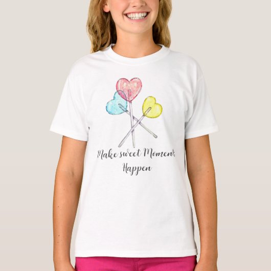 Cute Blue, roze and yellow Heart lollipops T-shirt (Voorkant)