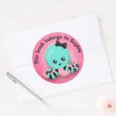 Cute Blue Roze Black Striped Octopus Glittery Pink Ronde Sticker (Envelop)