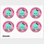 Cute Blue Roze Black Striped Octopus Glittery Pink Ronde Sticker (Vel)