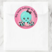 Cute Blue Roze Black Striped Octopus Glittery Pink Ronde Sticker (Tas)
