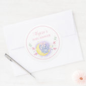 Cute Blue Roze Elephant Moon Baby Girl Shower Ronde Sticker (Envelop)