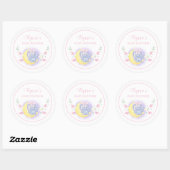 Cute Blue Roze Elephant Moon Baby Girl Shower Ronde Sticker (Vel)