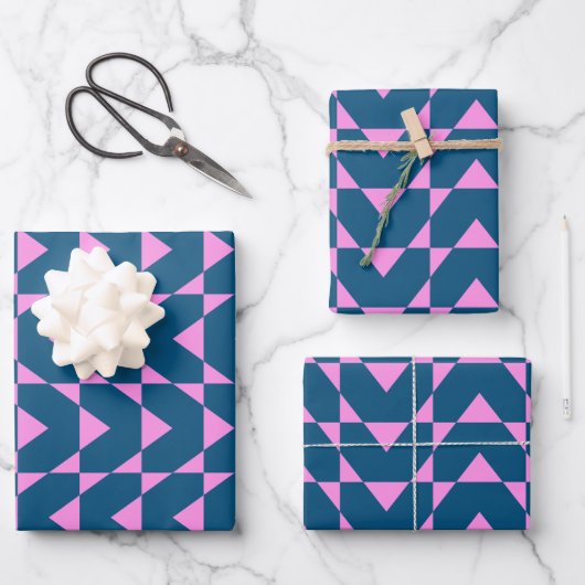Cute Blue Roze Moderne Geometric Shaptern Pattern Inpakpapier Vel (Voorkant)