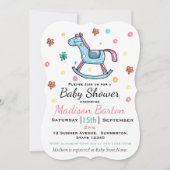 Cute Blue & Roze Rocking Horse Baby shower Kaart (Voorkant)