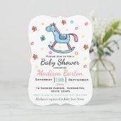 Cute Blue & Roze Rocking Horse Baby shower Kaart (Staand voorkant)