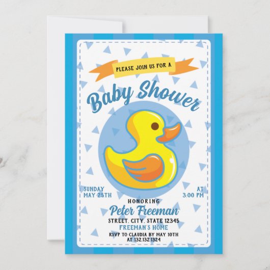 Cute Blue Rubber Duck Speelgoed Boy Baby shower Kaart (Voorkant)