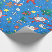 Cute Blue Santa and Friends Wrapping Paper Cadeaupapier (Hoek)