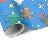 Cute Blue Santa and Friends Wrapping Paper Cadeaupapier (Rol Hoek)