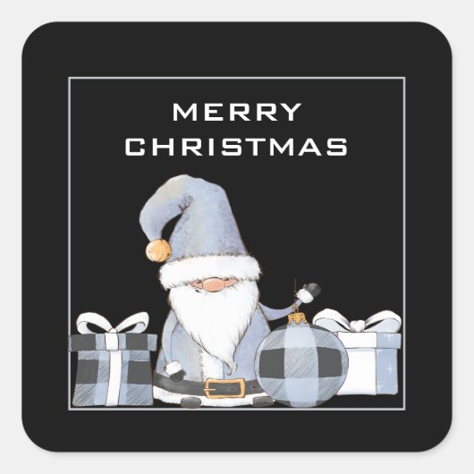 Cute Blue Santa Gnome met Gifts Square Sticker (Voorkant)