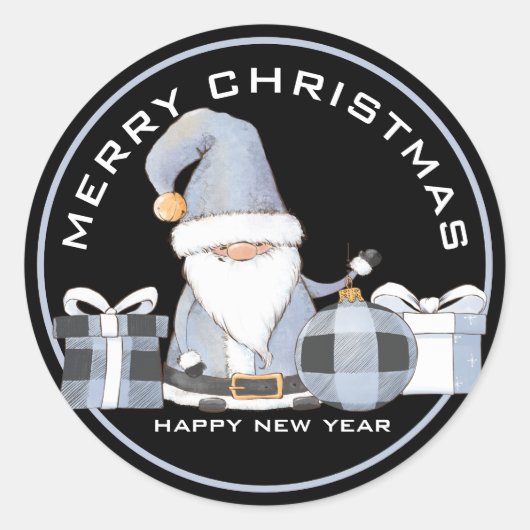 Cute Blue Santa Gnome met kerstcadeaus Ronde Sticker (Voorkant)