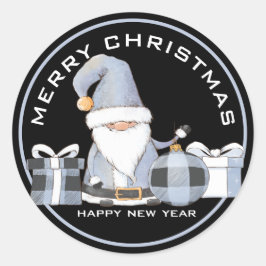 Cute Blue Santa Gnome met kerstcadeaus Ronde Sticker