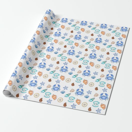 Cute Blue Seaside Beachy Baby shower Cadeaupapier (Uitgerold)