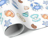 Cute Blue Seaside Beachy Baby shower Cadeaupapier (Rol Hoek)