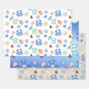 Cute Blue Seaside Beachy Baby shower Inpakpapier Vel