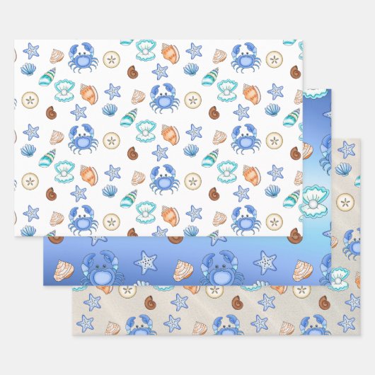 Cute Blue Seaside Beachy Baby shower Inpakpapier Vel (Set)