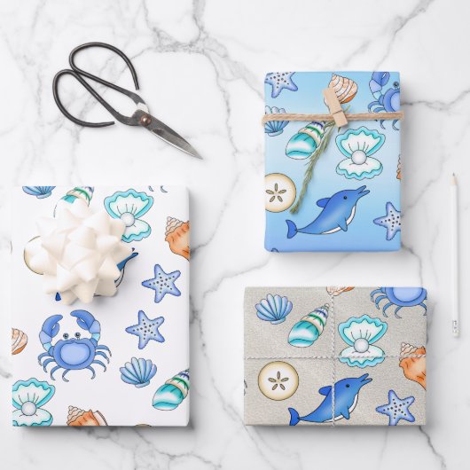 Cute Blue Seaside Beachy Baby shower Inpakpapier Vel (Voorkant)