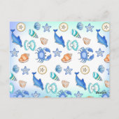 Cute Blue Seaside Beachy Baby shower Invitation Briefkaart (Achterkant)