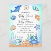 Cute Blue Seaside Beachy Baby shower Invitation Briefkaart (Voorkant)
