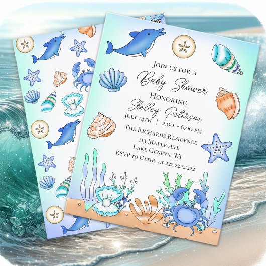 Cute Blue Seaside Beachy Baby shower Invitation Briefkaart