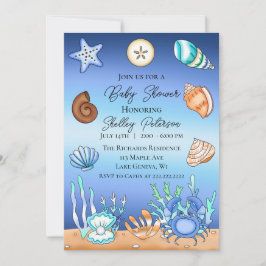 Cute Blue Seaside Beachy Baby shower Kaart