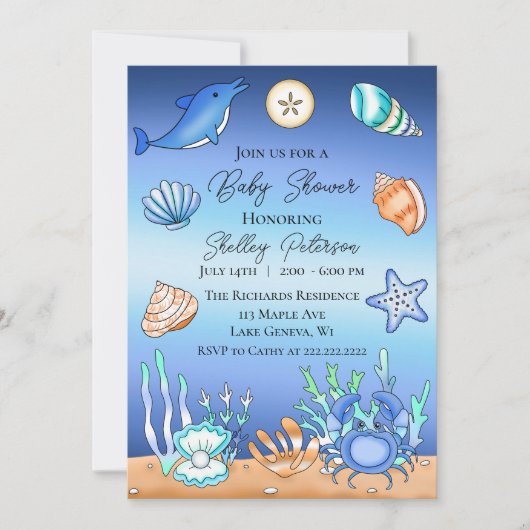 Cute Blue Seaside Beachy Baby shower Kaart (Voorkant)